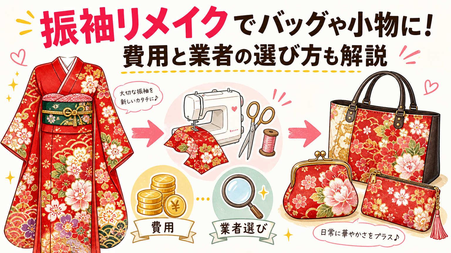 振袖リメイクでバッグや小物に！費用と業者の選び方も解説